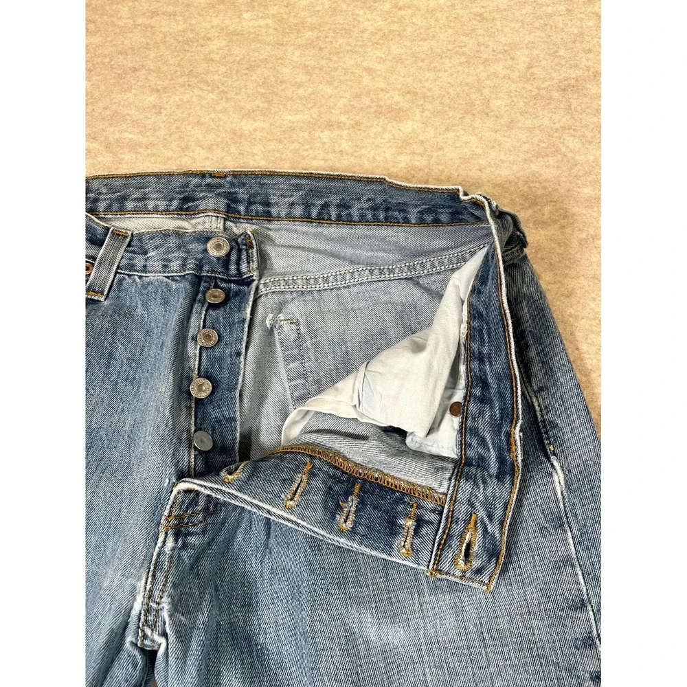 Levis 501 Original Fit Straight Jeans Mens 35x32 Blue Denim Logo Cotton Mid Rise
